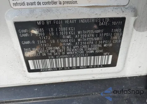 2012 Subaru Outback 2.5I Premium from USA, damaged, VIN 4S4BRBCC3C3221512